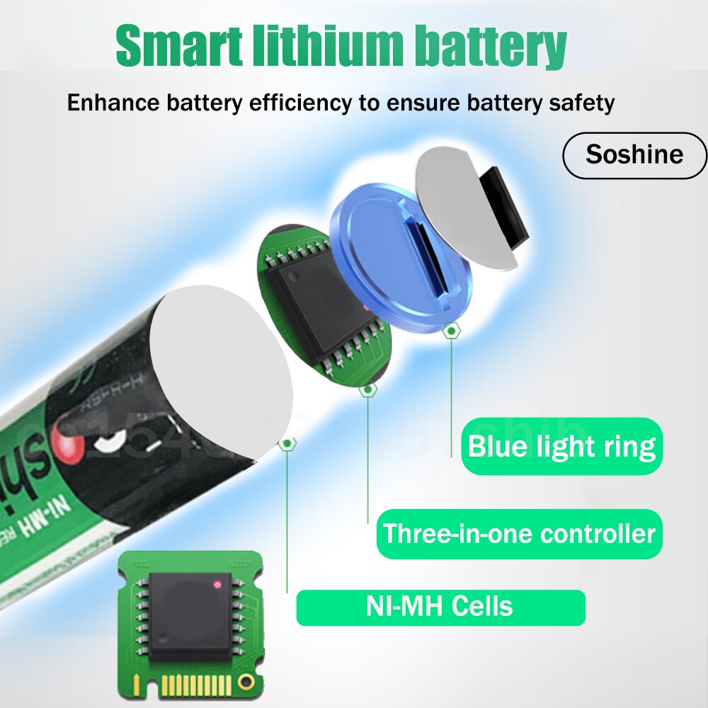 4pcs Soshine 14500 AA 1.2V 2500mAh NiMH Rechargeable Battery With Tab Spot Welding For Flashlight Doorbells Mouse Camera Cells