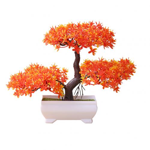 Realistinen keinotekoinen vihreä ruukku tervetuloa mänty jäljitellä bonsai-simulaatio keinotekoinen ruukkukasvi ornamentti kodin koristelu: Auringonlaskun punainen