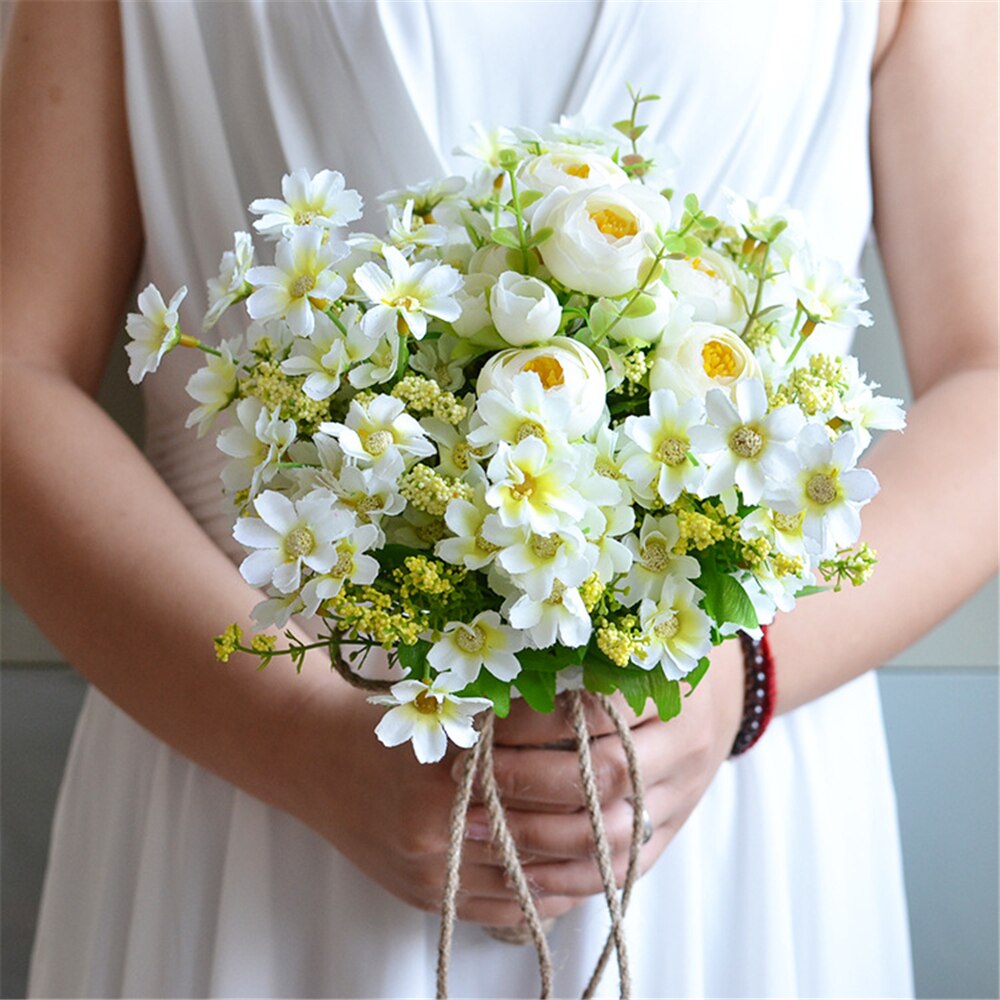Idyllic wind holding flowers Flowers Wedding Bouquet Peony Rose Artificial Flowers Bouquet Champagne Mulit Color Vintage Bridal