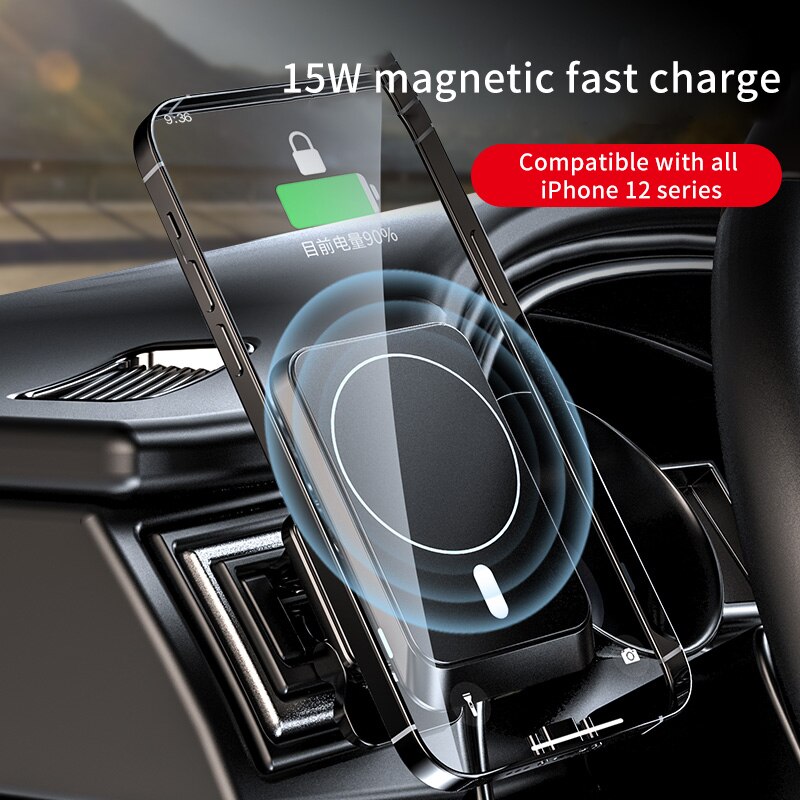 Magnetische autohalterung mit schnellladefunktion für iphone 12, 12 pro max, 12 mini 15w kabelloses ladegerät, magnetische, anhaftende handyhalterung fürs auto