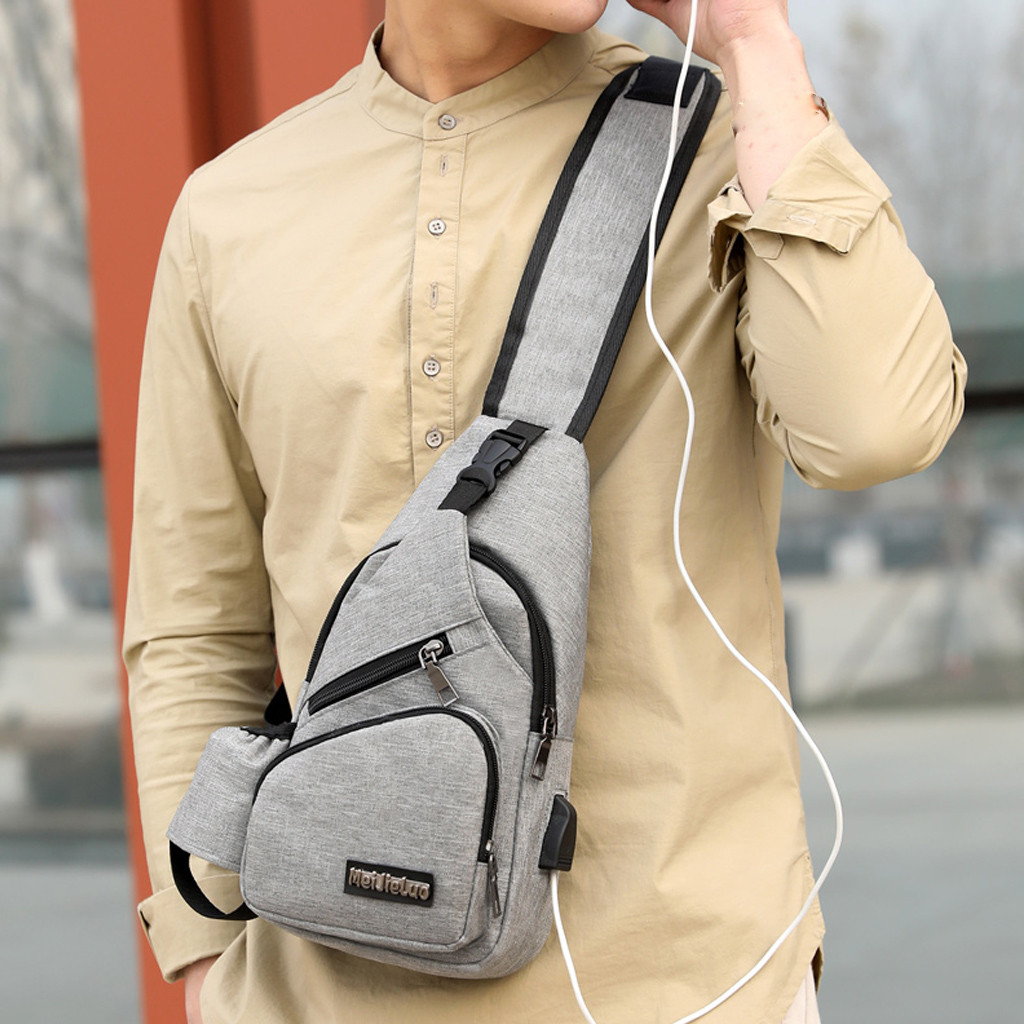 USB Charging Casual Men Chest Pack Canvas Crossbody Bags for Men Shoulder Handbag Travel Cross Body Bag erkek anta