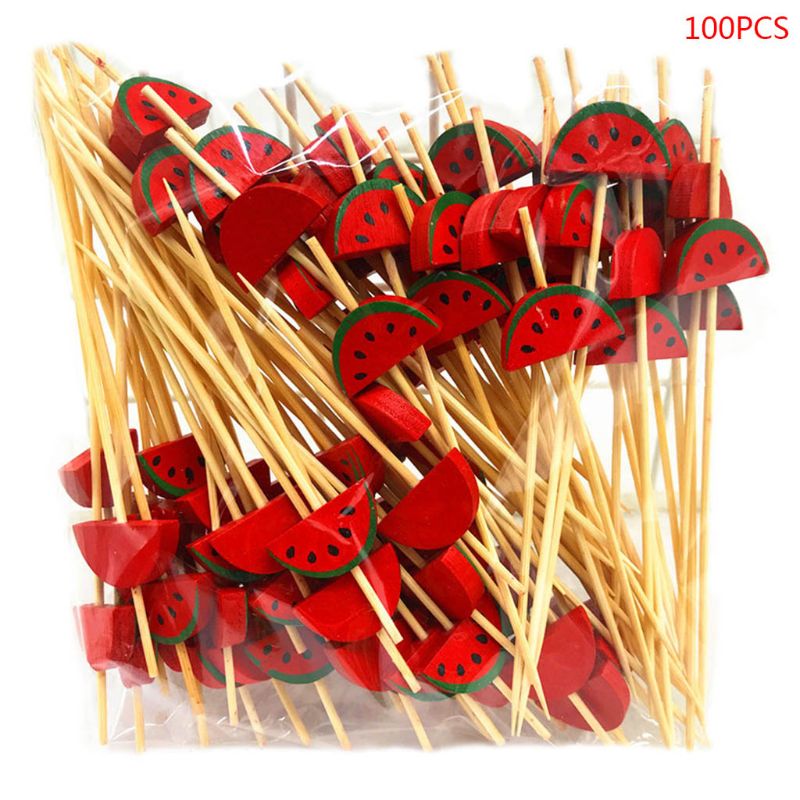 100 Stuks Wegwerp Bamboe Picks Voedsel Fruit Cocktail Handgemaakte Tandenstokers Picknick Feestartikelen Decoratie Retailsale