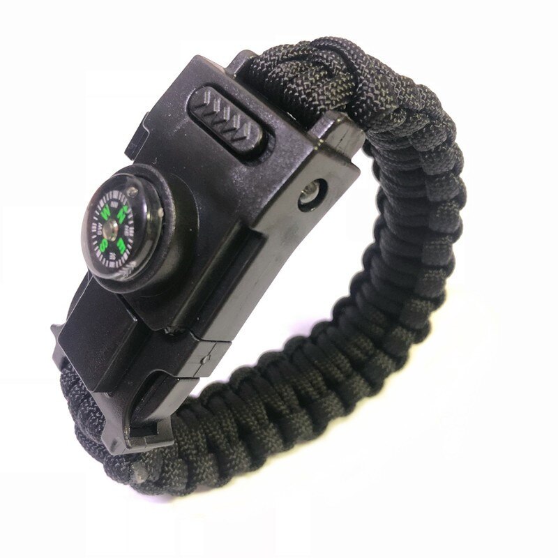 Ulkona osoitin kompassi paracord 550 tacitcal camo rannekoru kiipeily hätäranneke matkailu rannekello tyyppinen rannekoru: Musta