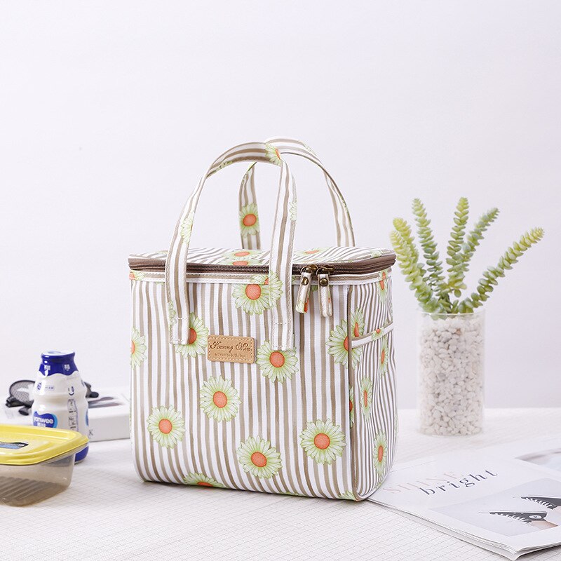 Bolsa de almuerzo portátil con dibujos animados para niños y mujeres, bolso enfriador de bento, bolsa térmica de flores para desayuno, caja de comida, bolso de viaje para picnic: 2