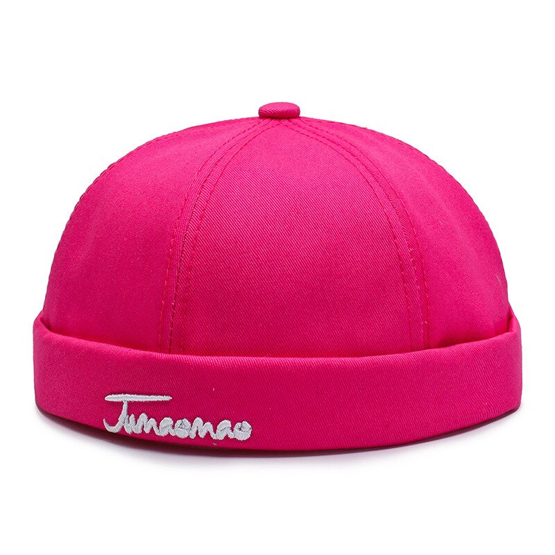 Skullcap bremless lue unisex skullcap sailor cap cuff vintage beanie lue solid bokstav broderi bomull kort beanie stropp cap: Rose