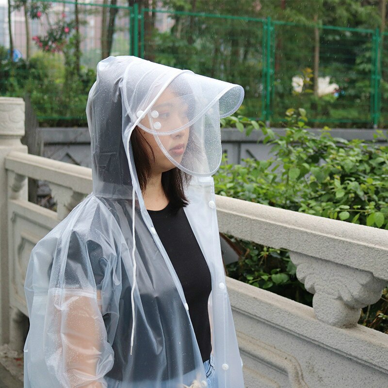 Stijlvolle Duurzaam Pvc Transparante Regenjas Vinyl Waterdichte Regenjas Outdoor Reizen Track Hooded Poncho Regenjas Dames Regenjas: RainCoat  W Mask W