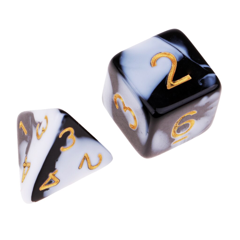 7Pcs Polyhedrale Dobbelstenen 16Mm Voor Party Games-Zwart Wit