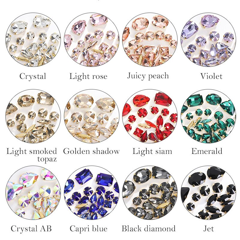 Astrobox Fancy 50 Stuks Gemengde Vorm Met Klauw Naai Rhinestone Crystal Voor Kleding &amp; Accessoires Glas Steen Diy Sieraden maken
