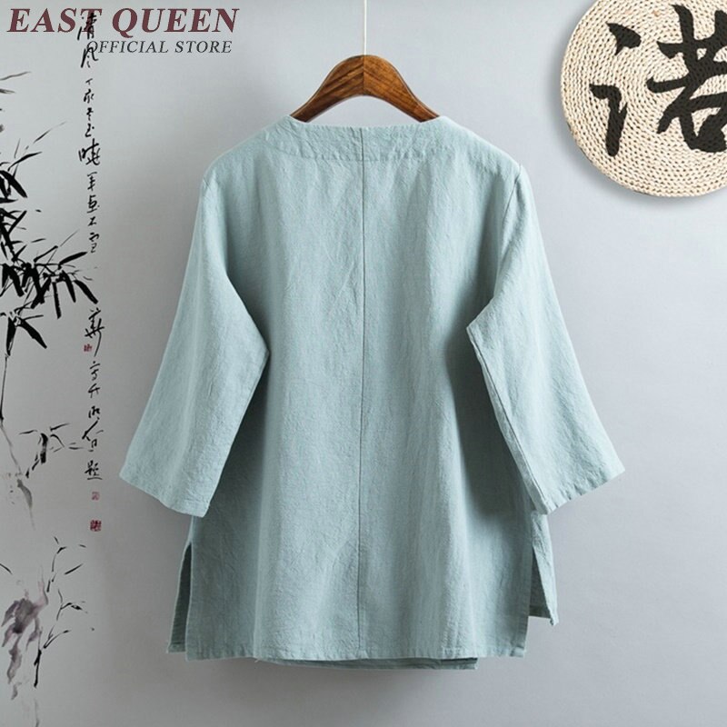 Camisa de lino ropa de mujer ropa de cheongsam chino superior estilo mandarín collar blusas color sólido camisa de lino AA2670 YQ