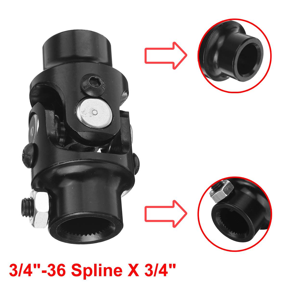 3/4" Round Smooth X 3/4-36 Spline BLACK Universal Steering Shaft U Joint Column SI-AT45012