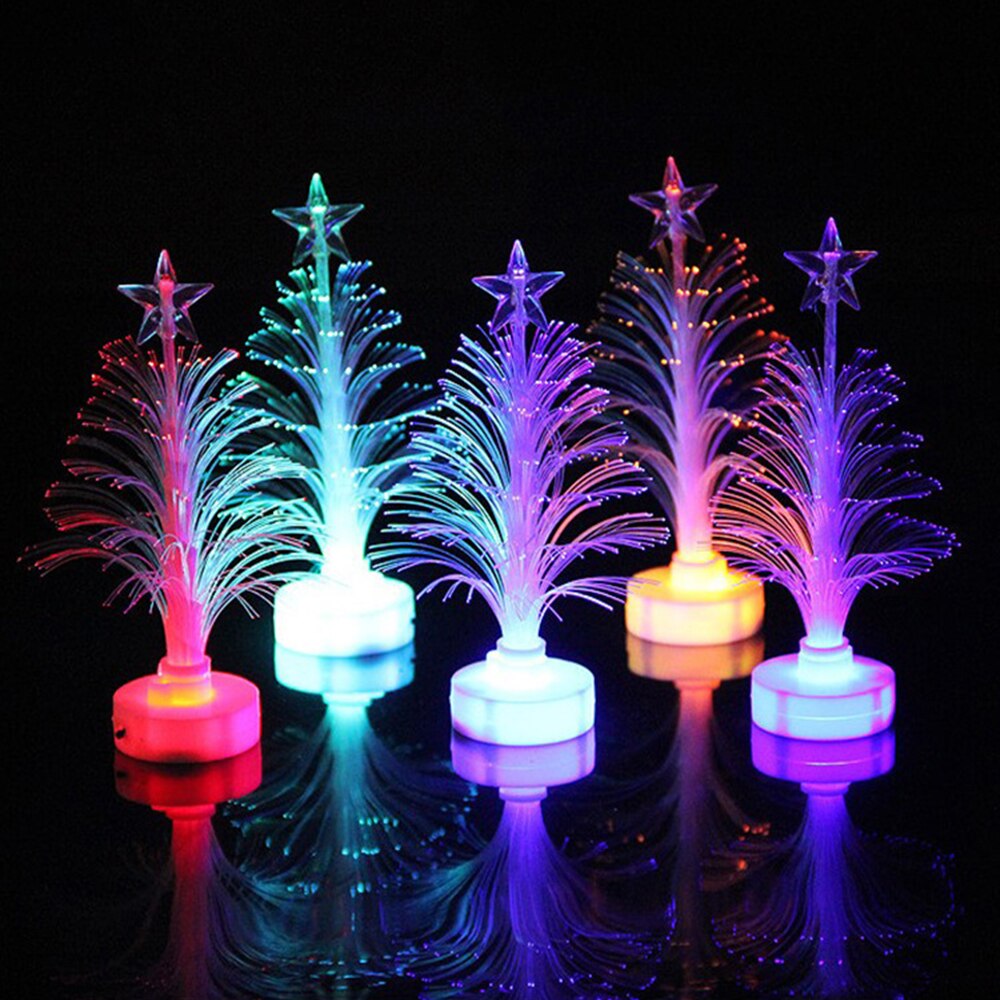 Árbol de Navidad que cambia de Color, luz LED de fibra óptica de colores, Mini árbol de Navidad con estrella superior, decoración de Navidad alimentada por batería