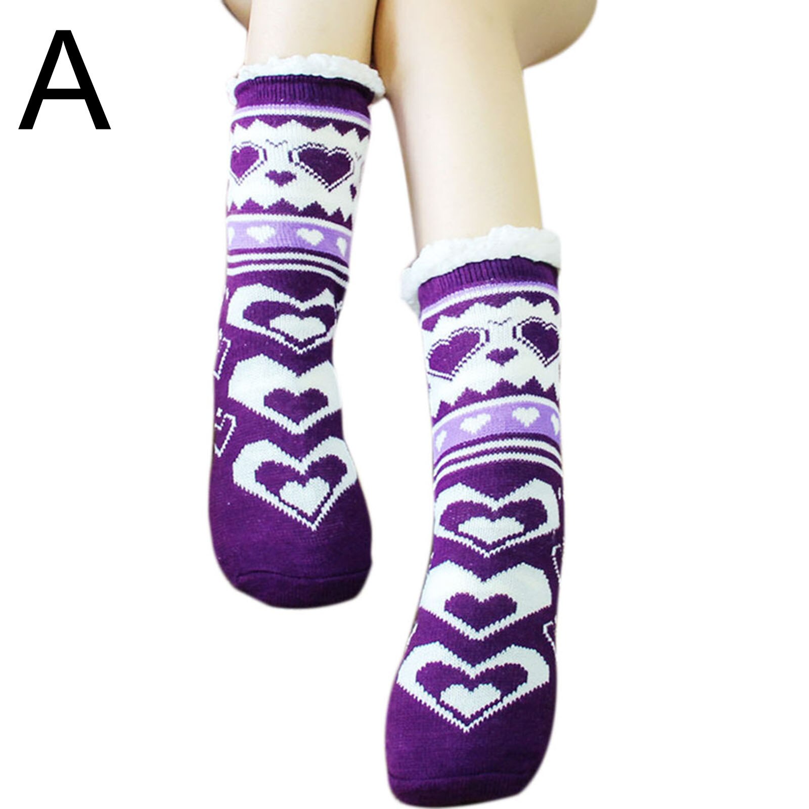 Warm Fleece Lined Winter Soft Slipper Socks Christmas With Non Slip for Men Women Outdoor Skiing: Purple 