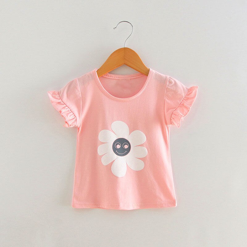 Piger& #39 ; tøj børnetøj populære blomstertoppe kortærmede t-shirt piger& #39 #39 tøj 2 to 7 år gammelt tøj: Lyserød / 6t