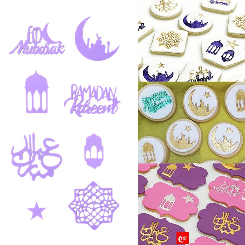 1Set Eid Mubarak Cookie Stempel Moon Star Biscuit Mold Ramadan Diy Cookie Pers Decor Hand Druk Cutter Fondant Stempel cakevorm