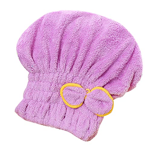 Bonnet de séchage de cheveux en microfibre pour filles et femmes, Turban absorbant à séchage rapide pour sécher les cheveux bouclés, bonnet de douche avec serviettes enveloppantes: Purple