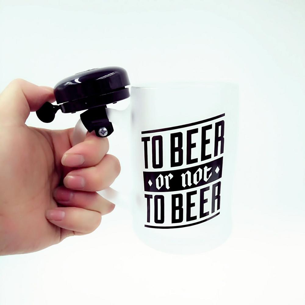 Bell Ring Mugs Glass Transparent Thick Coffee Beer Mug with Bell use in Summer Souvenir: Black / With Box