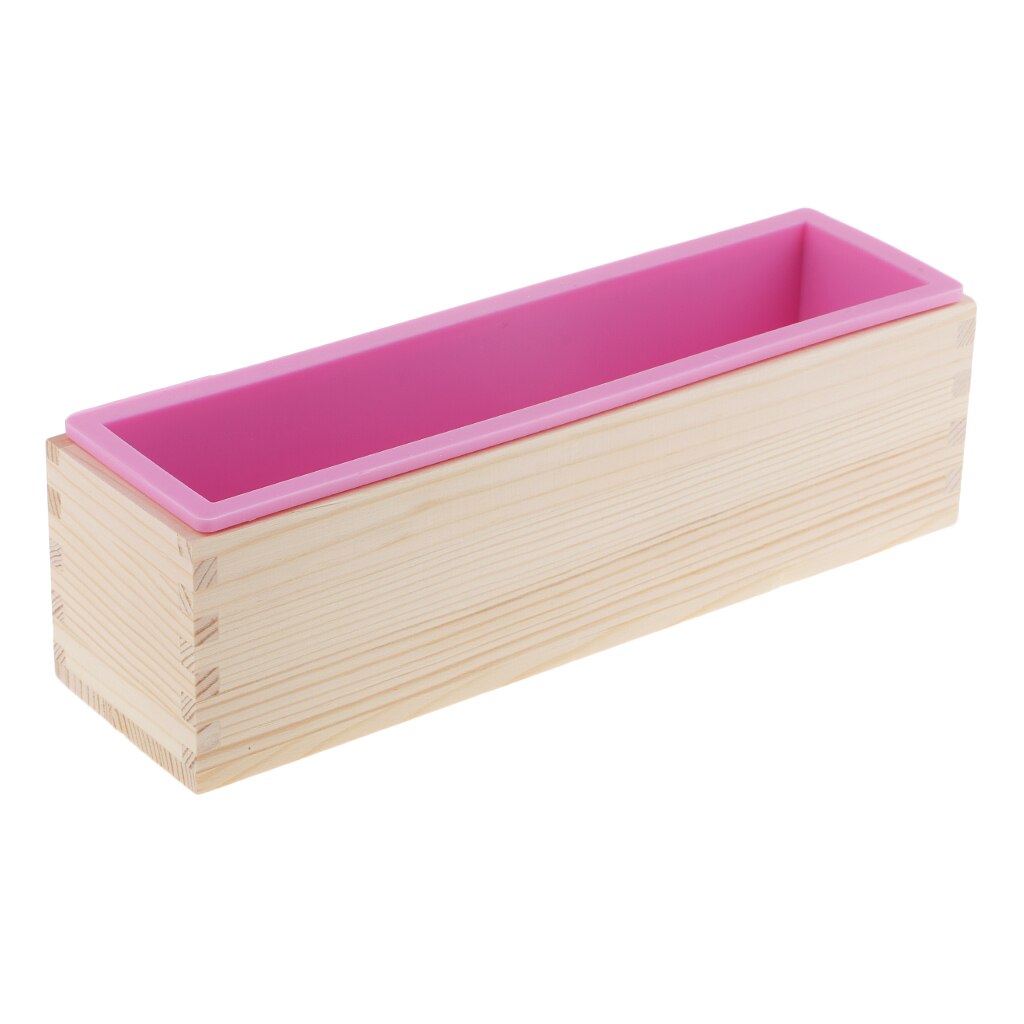 Rectangle Flexible Silicone Soap Loaf Mold with Wood Box DIY Chocolate Cake Bread Mould for Soap Making Craft Tools 900ml: Pink
