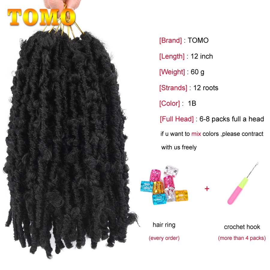 TOMO Soft Butterfly Locs Crochet Hair 12 Inch Handmade Butterfly Locs Faux Synthetic Crochet Twist Braiding Hair Extensions