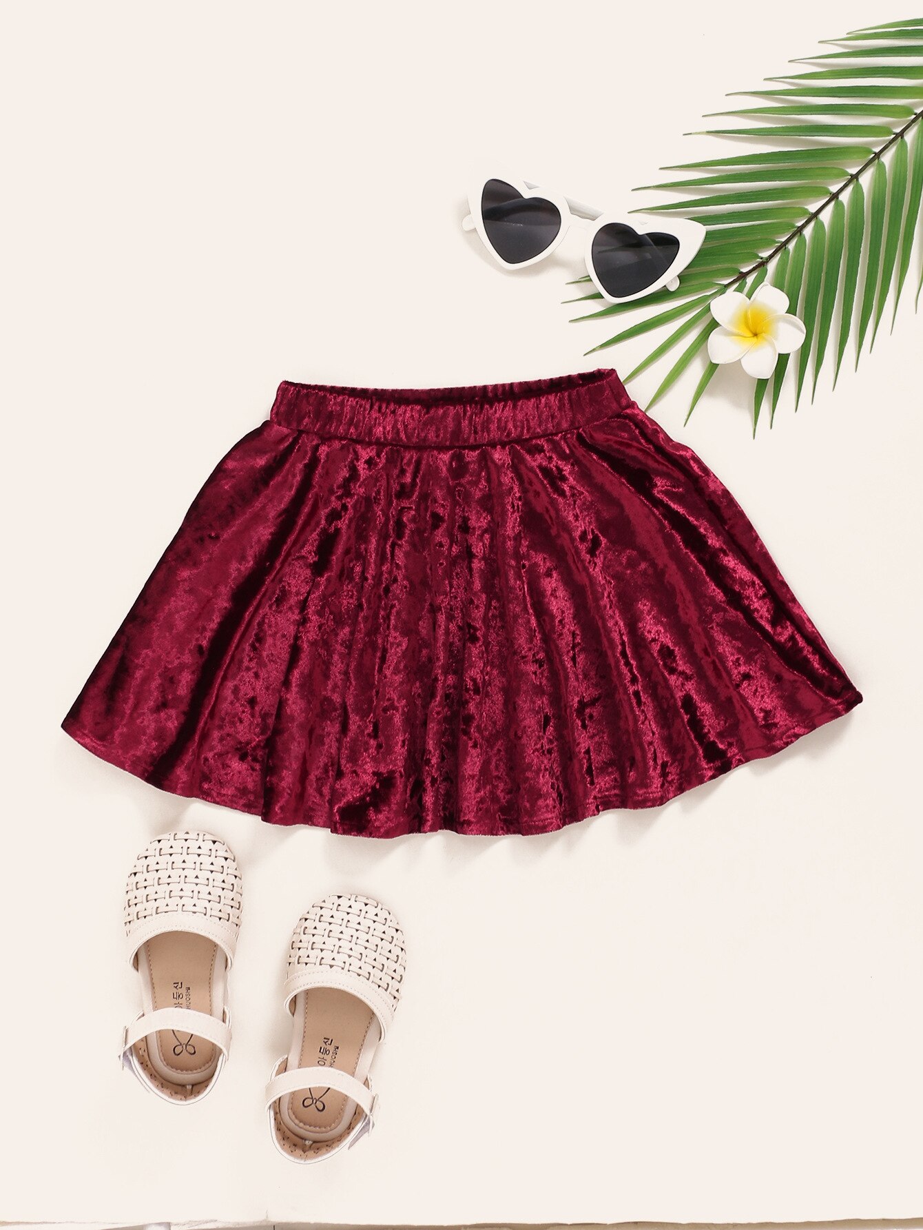 Pudcoco-falda de terciopelo rojo vino para niñas, Falda plisada de una pieza con cintura elástica y dobladillo para primavera y otoño