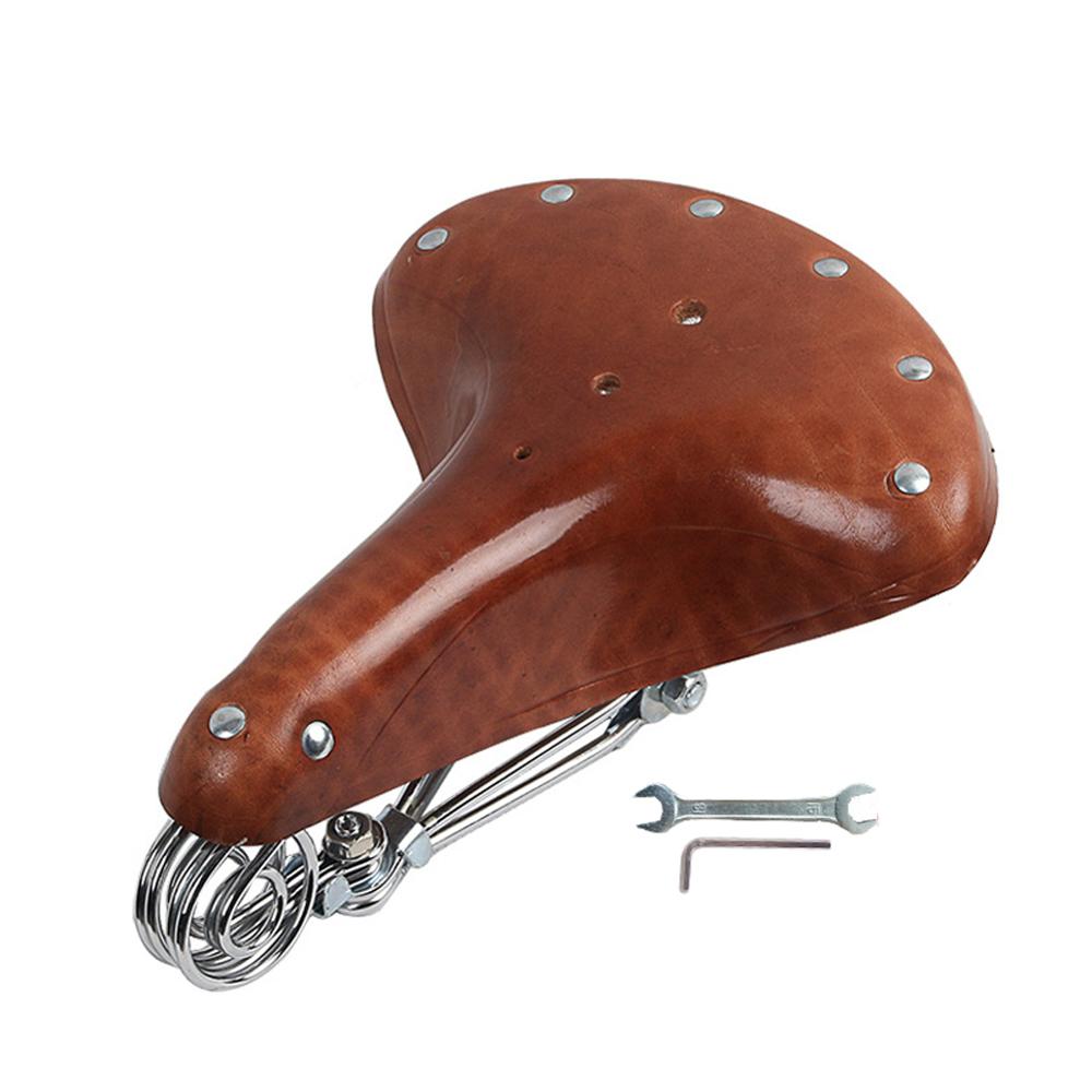 Sillín de bicicleta de cuero Retro, cojín cómodo para bicicleta de montaña, repuesto deportivo: Chocolate