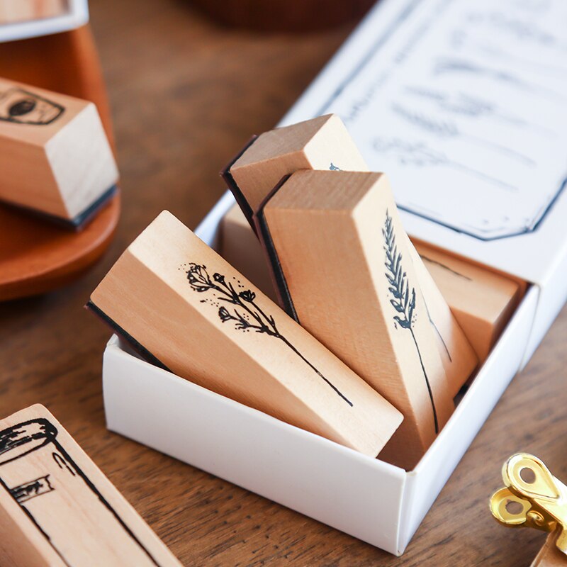 1 sæt vintage planter stempler retro segl dekoration stempel træ gummistempler til scrapbog papirvarer gør det selv håndværk standard stempel