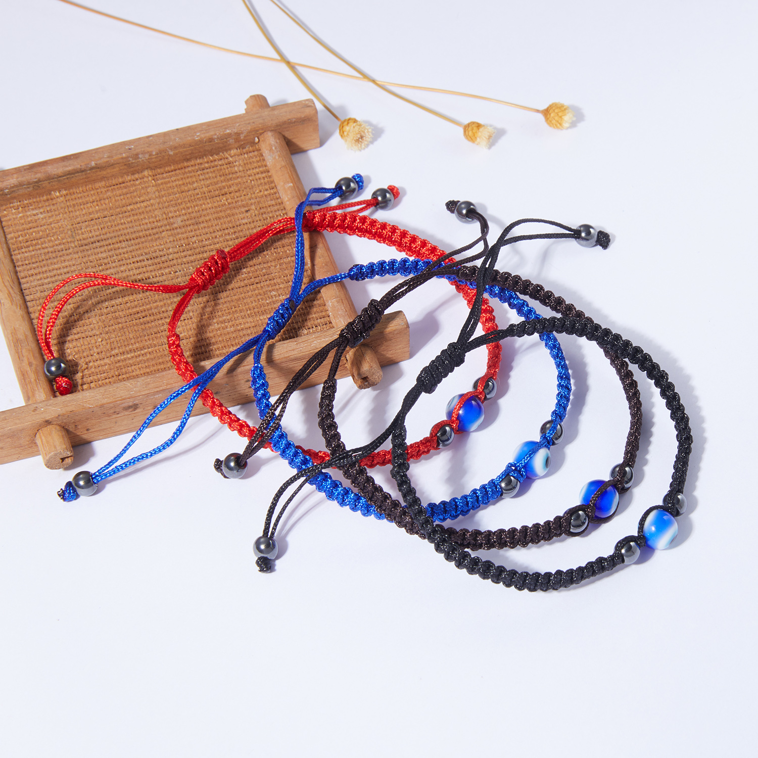 Gebed Turkse Hand Palm Evil Eye Gevlochten Armband Blauw Zwarte Kleur Nylon Draad Lucky Paar Armband & Bangles Sieraden Mannen vrouwen