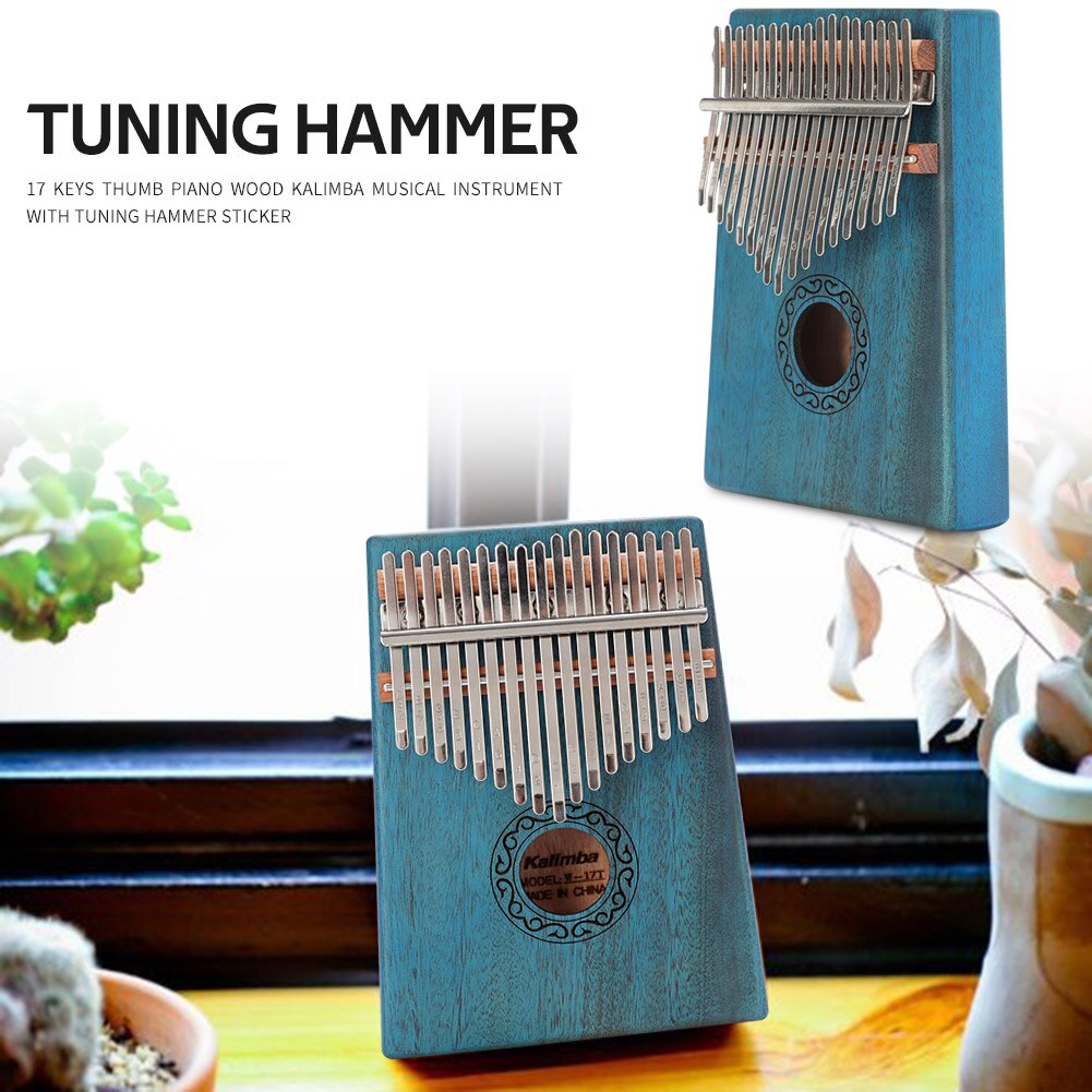 Mahogany Body Musical Instrument 17 Keys Thumb Piano Wood Kalimba Musical Instrument with Tuning Hammer Sticker