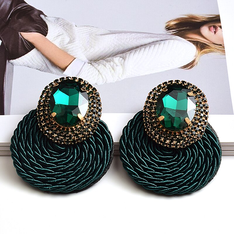 Style Colorful Crystal Earrings High Rhinestone Handmade Round Earring Jewelry Accessories For Women: Green