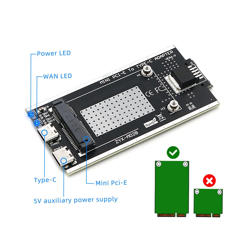 Adattatore Wifi da Mini PCIE a USB cavo da USB 2.0 a tipo C Slot per scheda SIM supporto alimentazione ausiliaria 5V modulo WWAN/LTE/GSM/GPS/HSPA/3G/4G