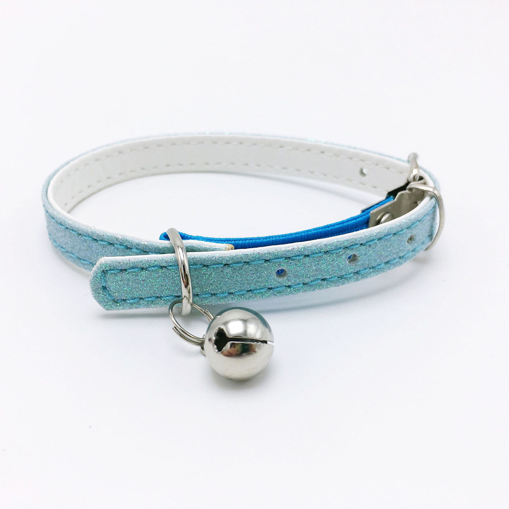 Bonzerpet – collier réglable en forme de cloche pour chat, rose, 1.0cm, en PU, adapté aux petits chiens et chiots: Bleu
