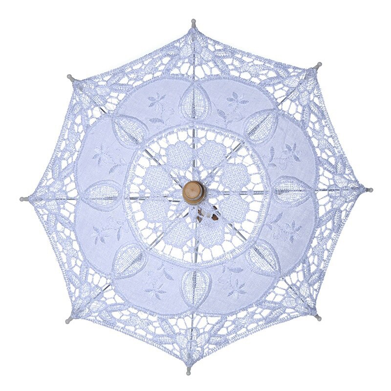 Elegante Braut Spitze Sonnenschirm Baumwolle Stickerei Weiß Beige Sonnenschirm Sonnenschirm Charme Hochzeit Dekoration Fotografie Mithelfer: Weiß-43cm