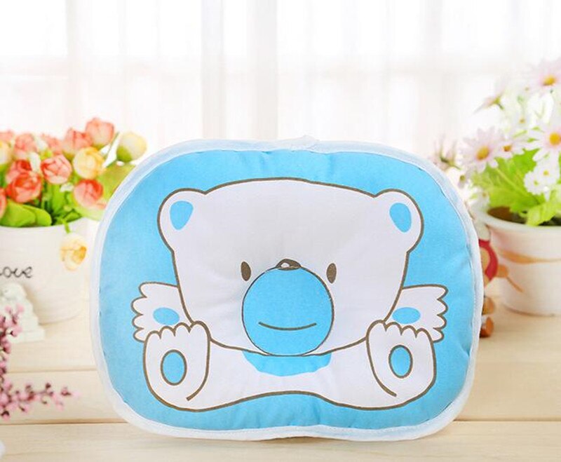 1Pc Baby Kussen voor Pasgeborenen Verpleging Baby 'S Slapen Comfortabele Leuke Cartoon Print Beer Katoen Kussen Bed Ondersteuning Baby Hals: blue