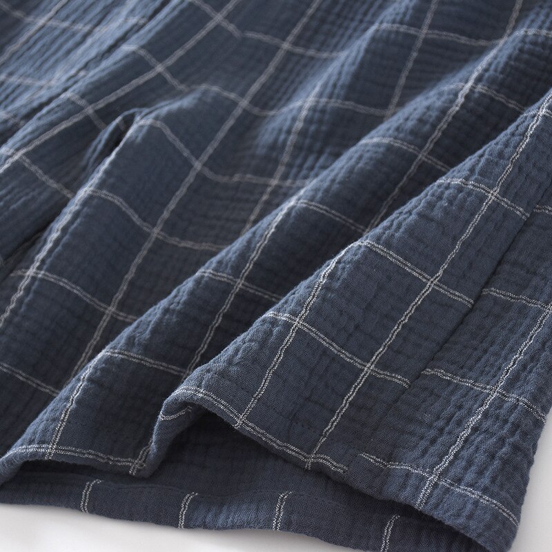 Pantalones cortos de tela de crepé de algodón para hombre, Shorts finos transpirables de gran tamaño, pantalones de pijama de celosía Simple para casa, ropa de dormir, novedad de verano
