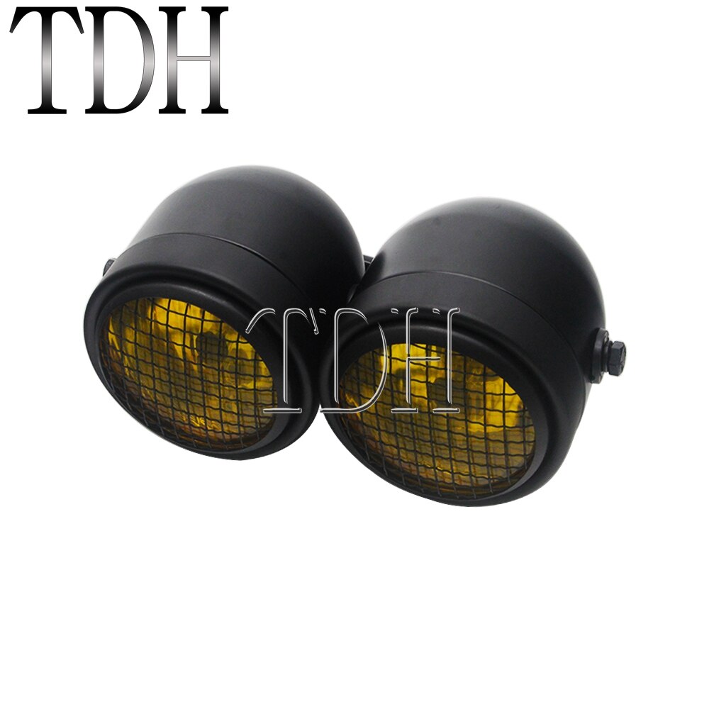 Motorcycle Retro Headlight Mesh Grill Twin Dual Cafe Racer Front Head Light Lamp Bracket Mask Kits For Harley Dirt Bikes: C black yellow