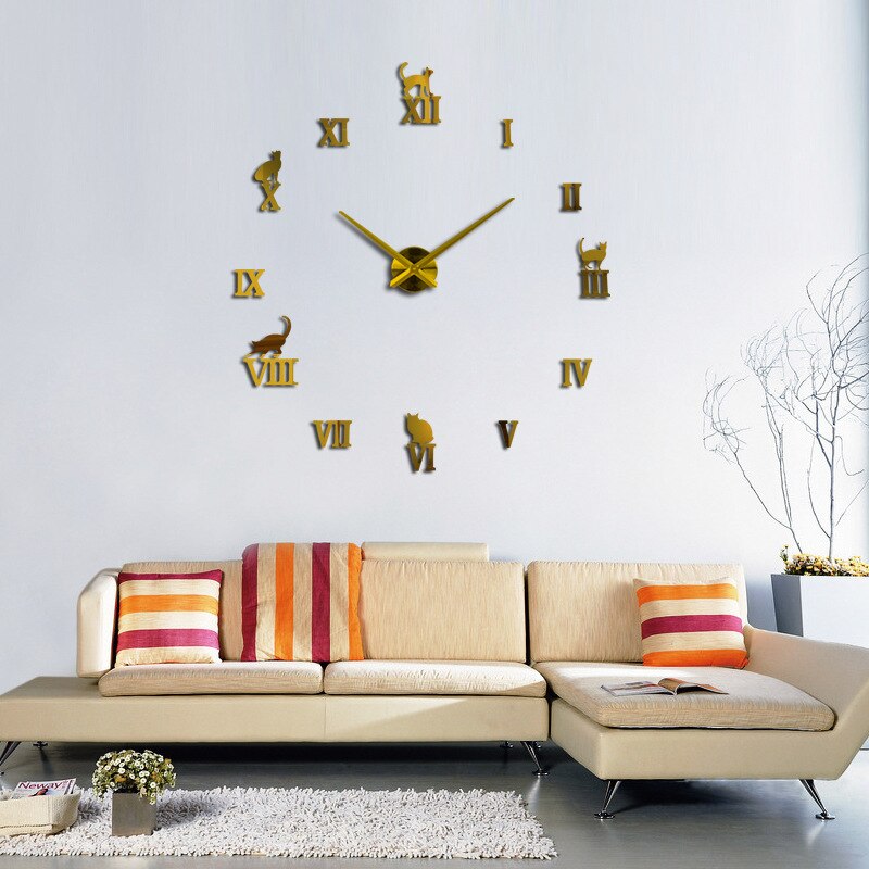Large Wall Clock Stickers Quartz Needle 3D DIY Decorative for Kitchen Acrylic Mirror Modern Wall Clock Roman Numerals