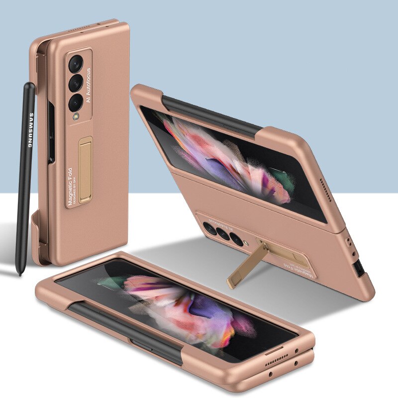 Coque rigide PC avec support à fente pour stylo, étui rigide avec béquille magnétique pour Samsung Galaxy Z Fold 3 5G: Gold