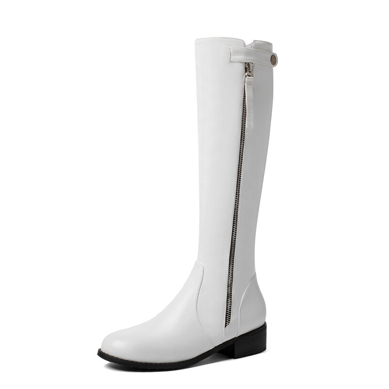 Sexy Party Shoes Woman Knee-High Boots Girls Dress Low-heeled Women Boots Bright Leather Long Boots size 43 u328: White / 5