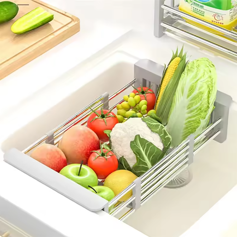 Kitchen Sink Drain Rack Stainless Steel Extendable Dish Drying Rack Drain basket Fruit Vegetable Washing Drainer Storage rack