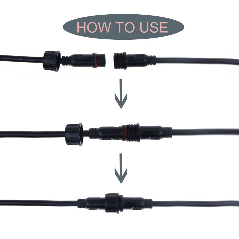 4Core 4pin Black Pigtail Plastics Waterproof IP65 LED Connector Male Female for 3528 5050 LED Strip Light, Applicable 20AWG 0.5m