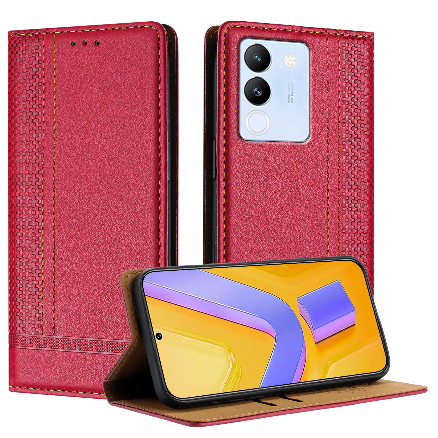 Vivo V30 Lite 5G Funda de cuero con tapa para teléfono, carcasa con billetera para Vivo V30 V30 Pro V30e V30 V40 SE: Aluminio / Rojo