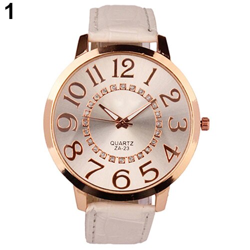 Men's Women's Roman Big Numerals Rhinestone Dial Faux Leather Quartz Analog Wrist Watch