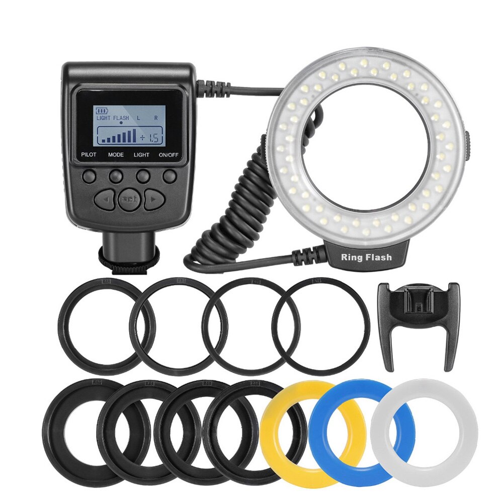 Kit de Flash annulaire Macro LED 48 pièces, RF-550D HD-130, pour appareil photo DSLR Canon, Nikon, Pentax, Olympus, Panasonic, avec 8 anneaux d&#39;adaptation