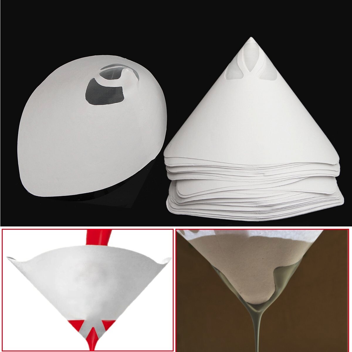 Coladores de papel de pintura fina, filtro de tamiz de malla de nailon, cono cónico de embudo, 50 unidades, 147/190/400 micras,