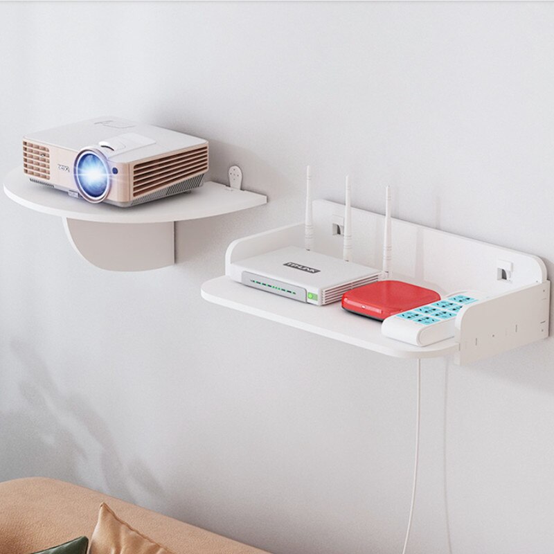 Wifi Projector Router Shelf Storage Boxes Cable Power Plus Wire Bracket Box Wood-Plastic Wall Shelves Hanging DIY Home Decor