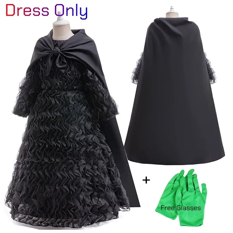 Malvado elphaba traje de halloween bruxa cosplay preto babados vestido manto luvas chapéu pontiagudo vestido da menina: 8 toneladas / Bege