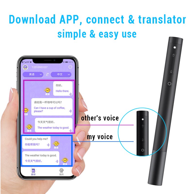 Caneta tradutor inteligente portátil de voz, tradutor em tempo real para aprendizagem, multilíngue, de dois sentidos, tempo real