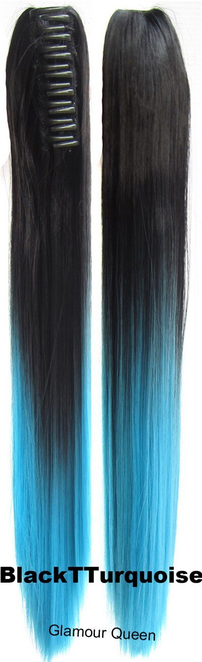 Vreugde & Beauty Haar Lang Steil Haar Paardenstaart Synthetische Clip Op Haar Ombretwo Tone Paardenstaart 24Inch Hoge Temperatuur Fiber: Blauw