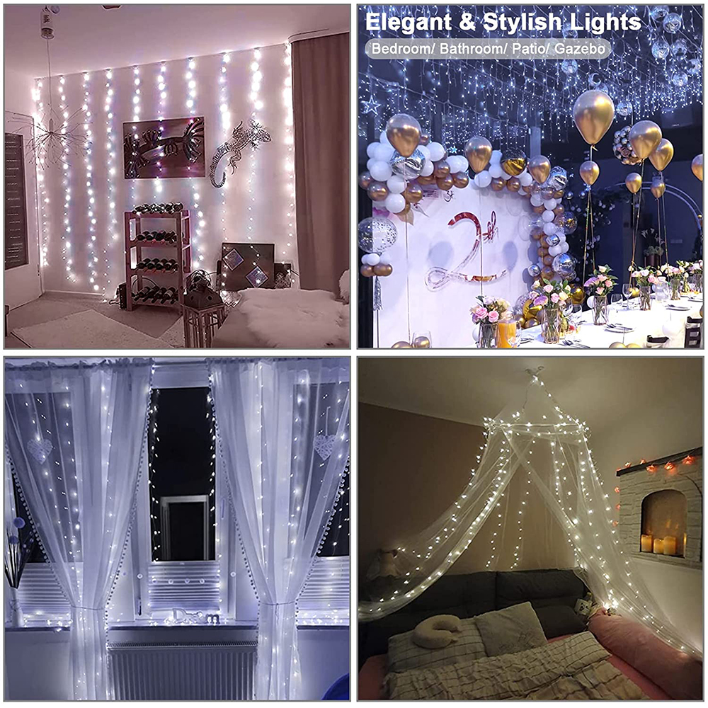 Guirnalda de cortina LED con 8 modos para decoración de Año , Navidad, boda