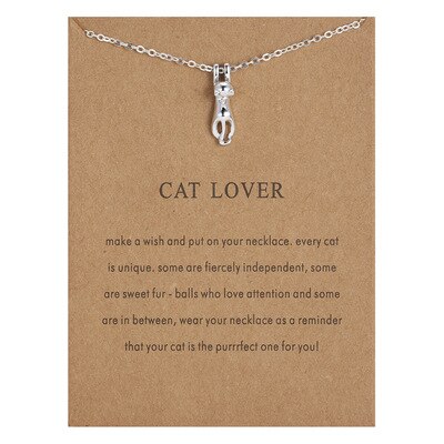 Authentieke Legering Cat Lover Papieren Kaart Animal Footprint Liefde Hart Ketting Voor Vrouwen Diy Sieraden: cat silver