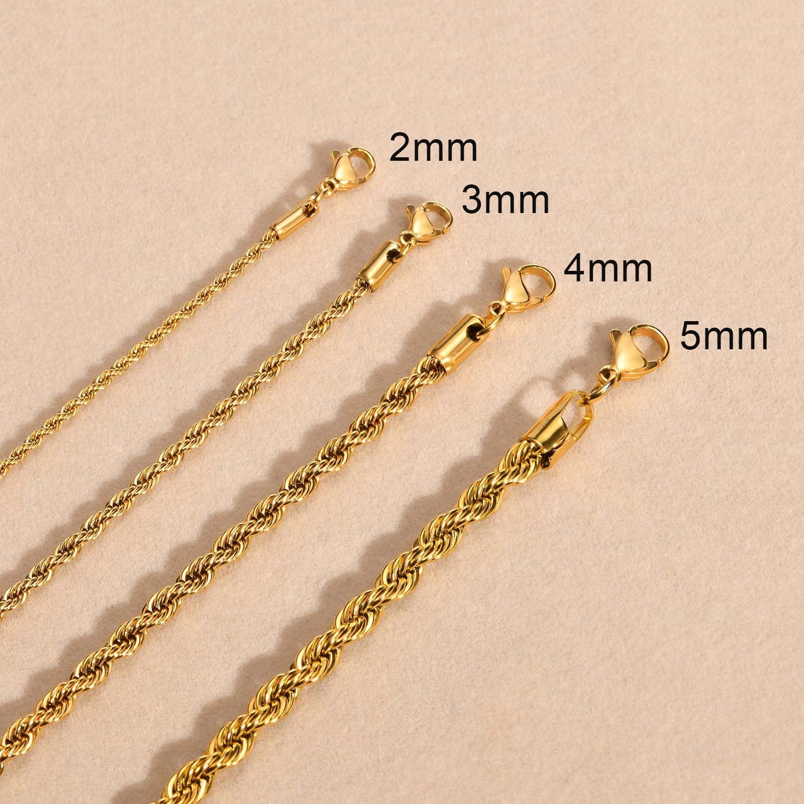 2Mm-5Mm Touw Ketting Voor Vrouwen Mannen, Roestvrij Staal Nooit Vervagen Waterdichte Sieraden